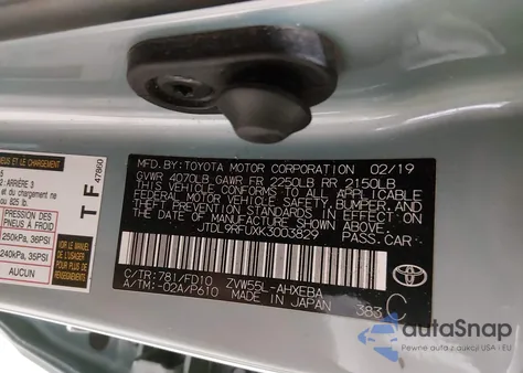 2019 Toyota Prius Le z USA, uszkodzony, nr VIN JTDL9RFUXK3003829